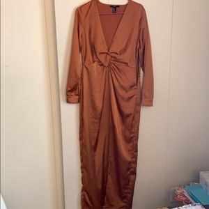 Burnt orange long sleeve satin dress